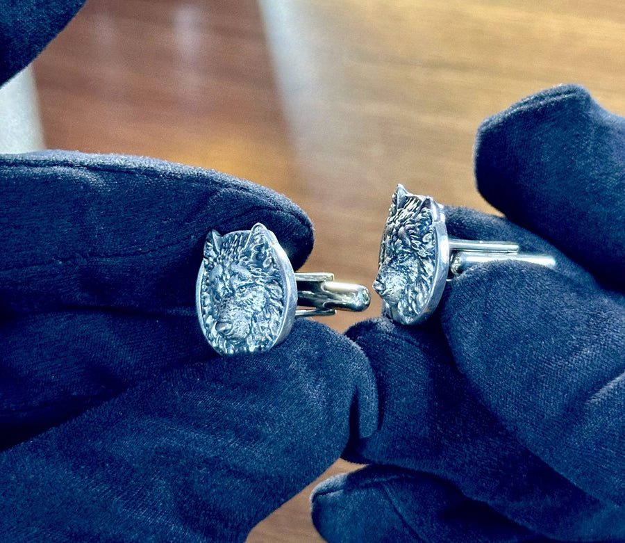 Sterling Silver Wolf Cufflinks: Handmade Rustic Animal Jewelry (etsy image id: 5889096399)