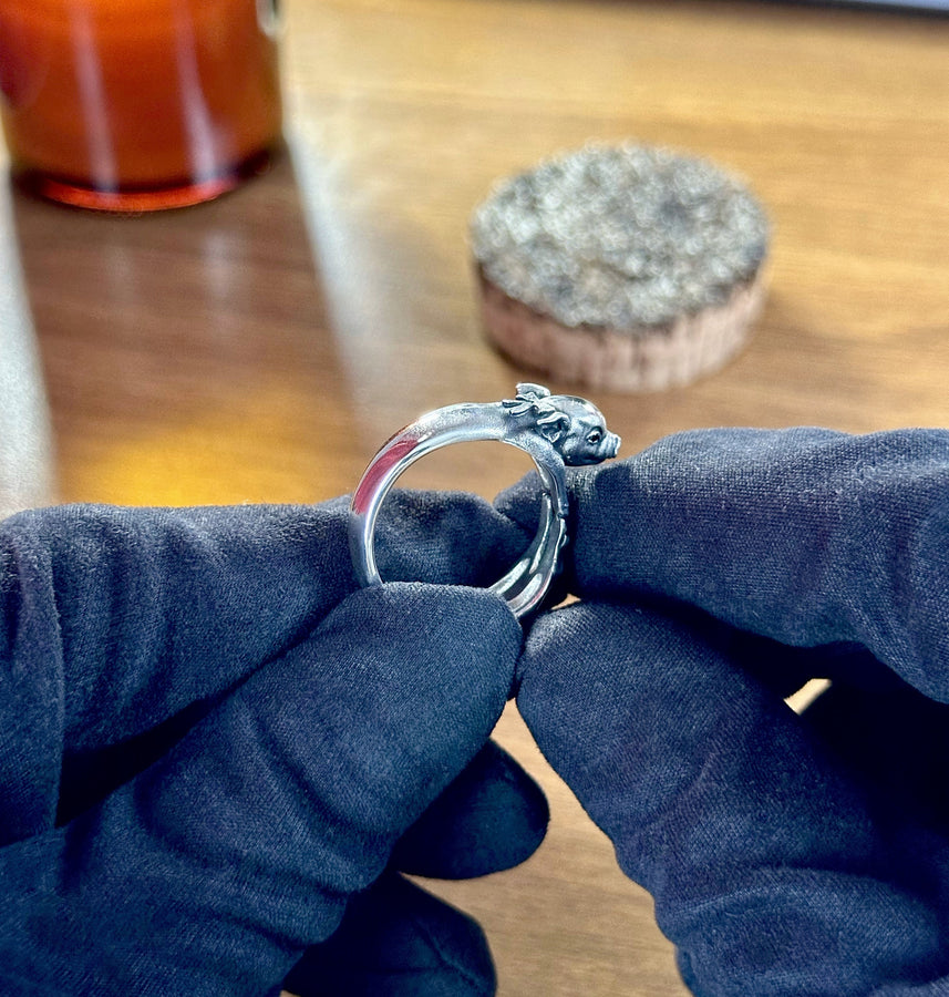 Sterling Silver Mini Pig Ring: Handmade Animal Lover Jewelry (etsy image id: 5634667443)