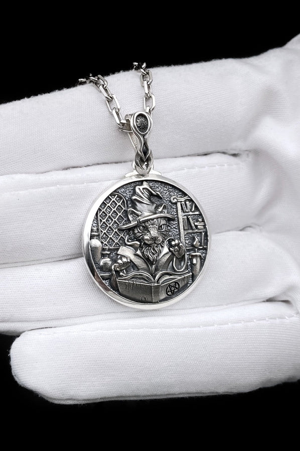Sorcerer Cat Silver Pendant – Sterling Silver Wizard Cat Necklace | Mystic Occult Jewelry Gift for Him or Her (etsy image id: 7364624712)