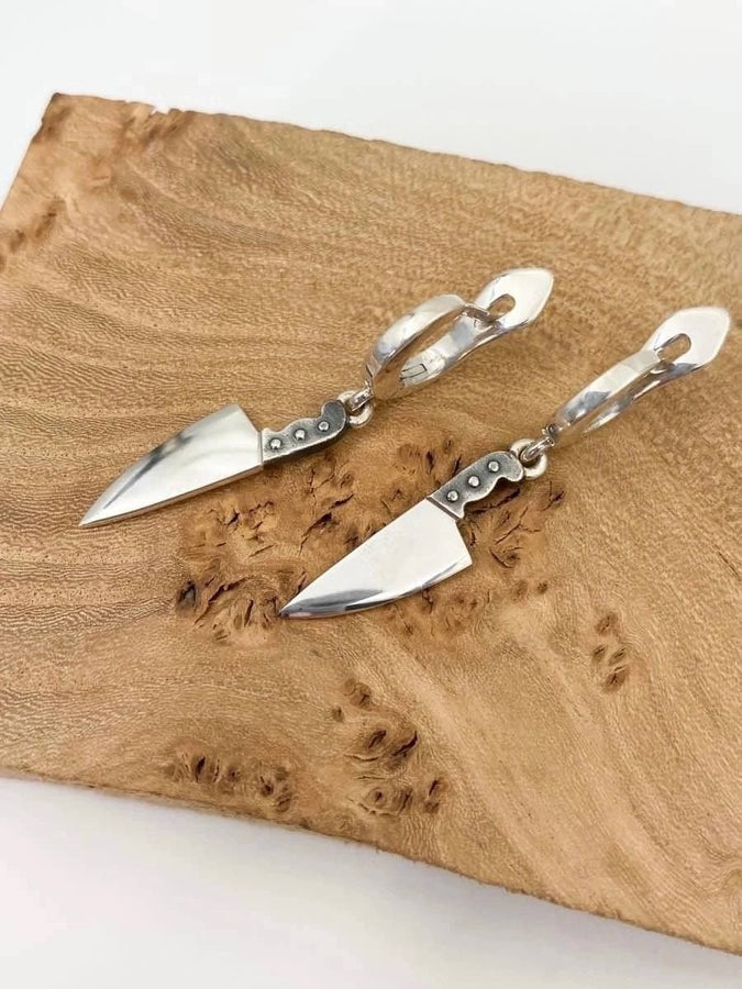 knife earring	knives earrings	knives jewelry	halloween jewelry	horror earrings	silver knives (etsy image id: 4193138557)