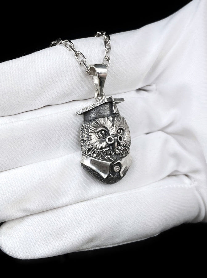 Sterling Silver Owl Scientist Pendant: Handmade Bird Necklace (etsy image id: 7235723335)