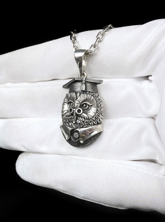 Sterling Silver Owl Scientist Pendant: Handmade Bird Necklace (etsy image id: 7235723335)