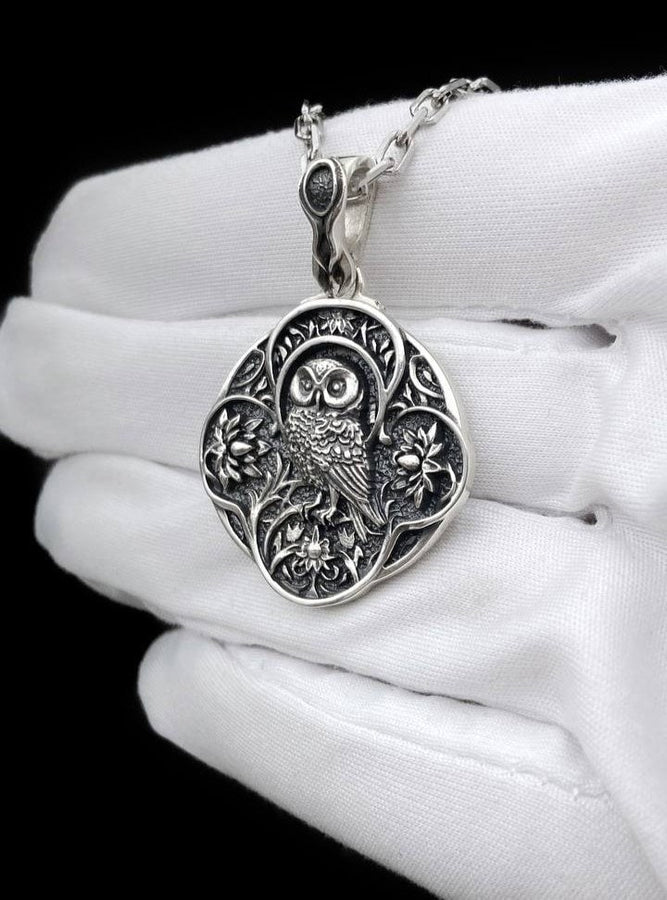 Unveil the mystique with our Silver Gothic Owl Pendant – a captivating accessory that exudes elegance and enigma. Meticulously handcrafted from sterling silver, this pendant showcases an intricately designed owl with gothic-inspired details. The dark allure and fine detailing make it a standout piece. (etsy image id: 5795434871)