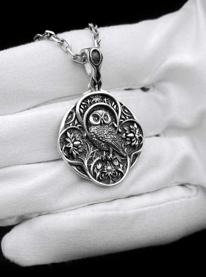 Unveil the mystique with our Silver Gothic Owl Pendant – a captivating accessory that exudes elegance and enigma. Meticulously handcrafted from sterling silver, this pendant showcases an intricately designed owl with gothic-inspired details. The dark allure and fine detailing make it a standout piece. (etsy image id: 5795434871)