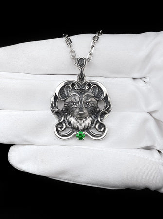 Sterling Silver Raccoon Pendant 925, Handmade Filigree Nature Animal Necklace Charm with Green Gem Accent, Chic Vintage Gift for Her or Him (etsy image id: 5795454733)