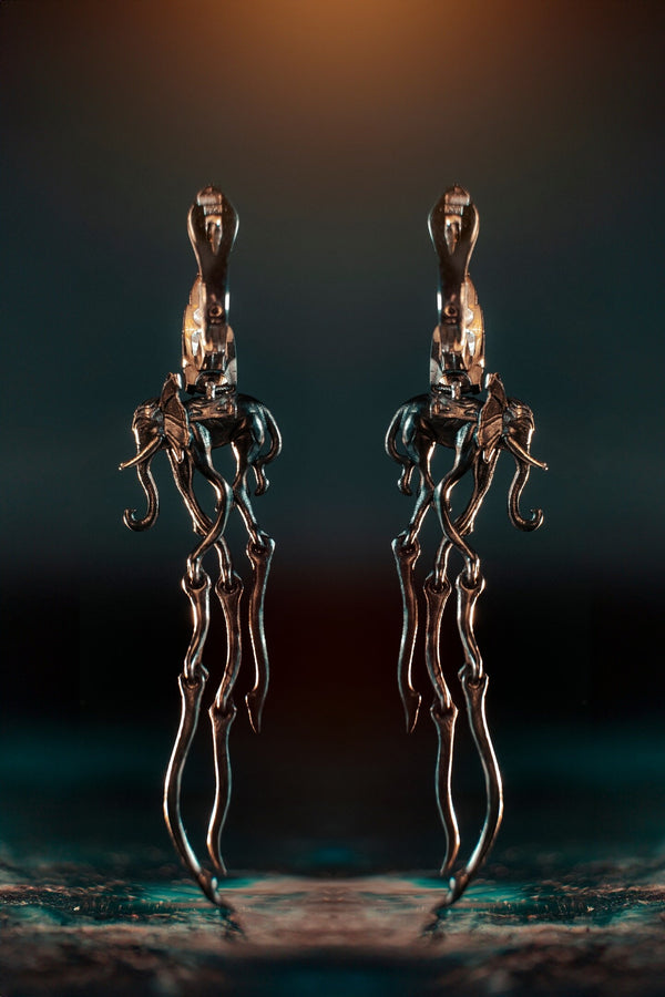 Sterling Silver Dali's Elephants Earrings: Gothic Art Jewelry