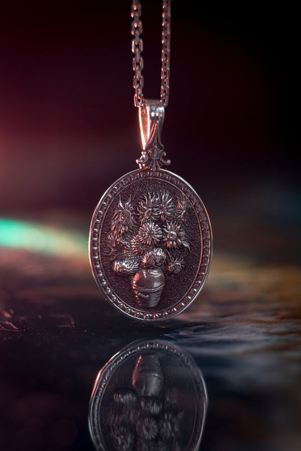 Sterling Silver Sunflower Pendant: Van Gogh Inspired Art Jewelry (etsy image id: 5823030594)