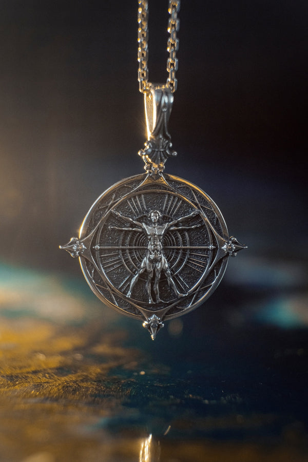 Sterling Silver Vitruvian Man Pendant: Renaissance Art Necklace (etsy image id: 5823055816)