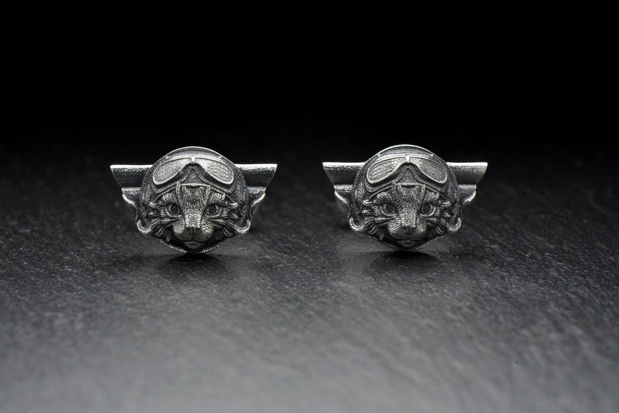 Aviator Cat Silver Cufflinks – Avant Garde Sterling Silver Cat Pilot Accessories | Unique Gift for Men and Cat Lovers (etsy image id: 7408737717)
