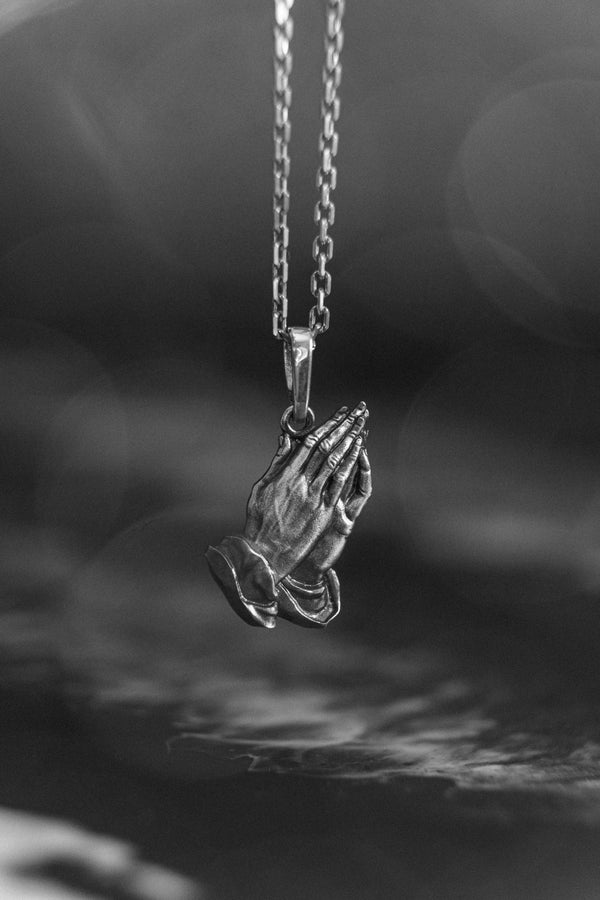 Sterling Silver Praying Hands Pendant: Gothic Religious Necklace (etsy image id: 5961976429)