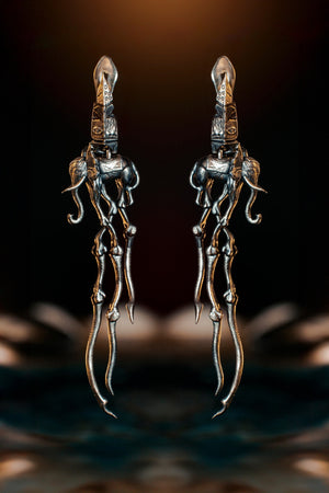 Sterling Silver Dali's Elephants Earrings: Gothic Art Jewelry