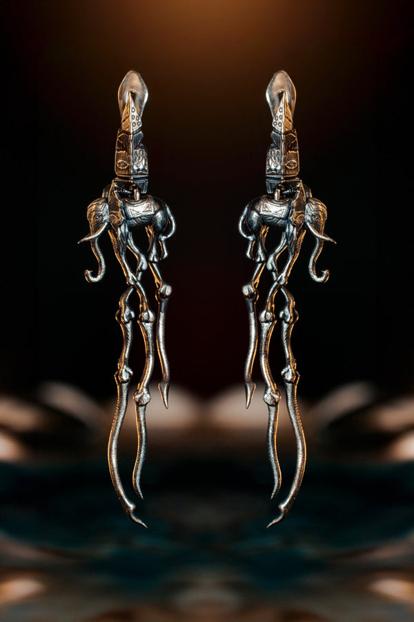 Sterling Silver Dali's Elephants Earrings: Gothic Art Jewelry