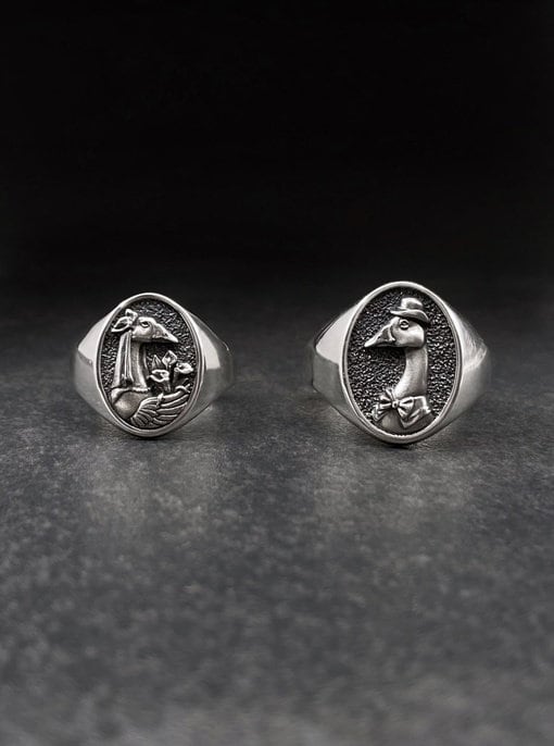 Sterling Silver Goose Signet Ring: Handmade Bird Jewelry