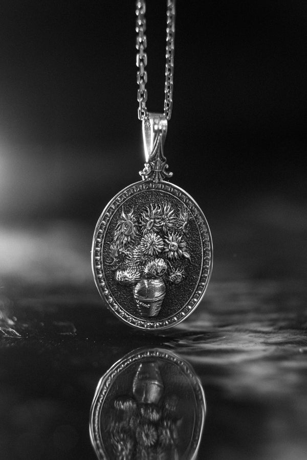 Sterling Silver Sunflower Pendant: Van Gogh Inspired Art Jewelry (etsy image id: 5823030594)