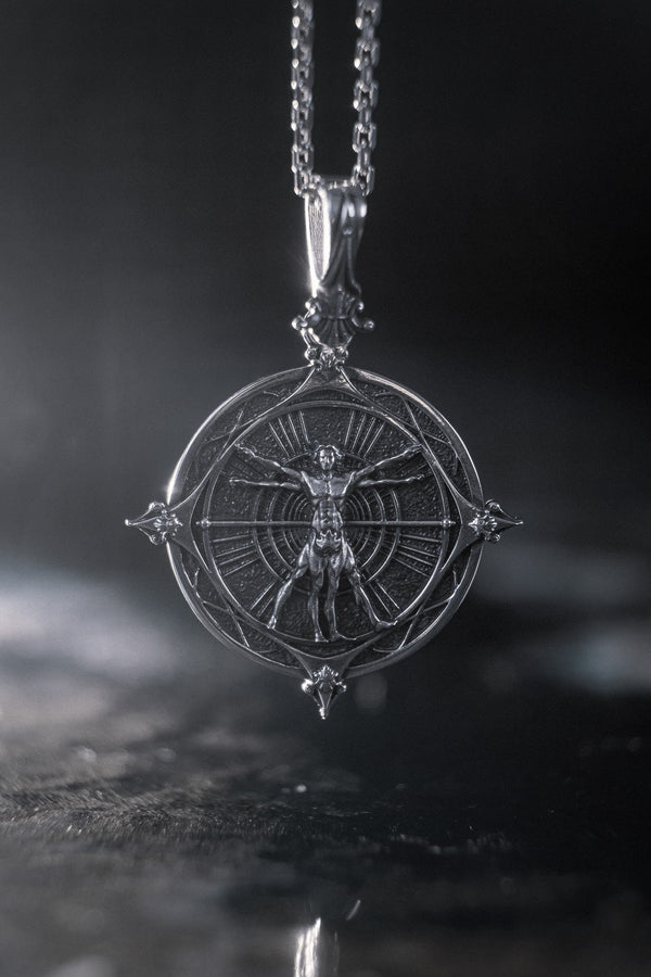 Sterling Silver Vitruvian Man Pendant: Renaissance Art Necklace (etsy image id: 5823055816)