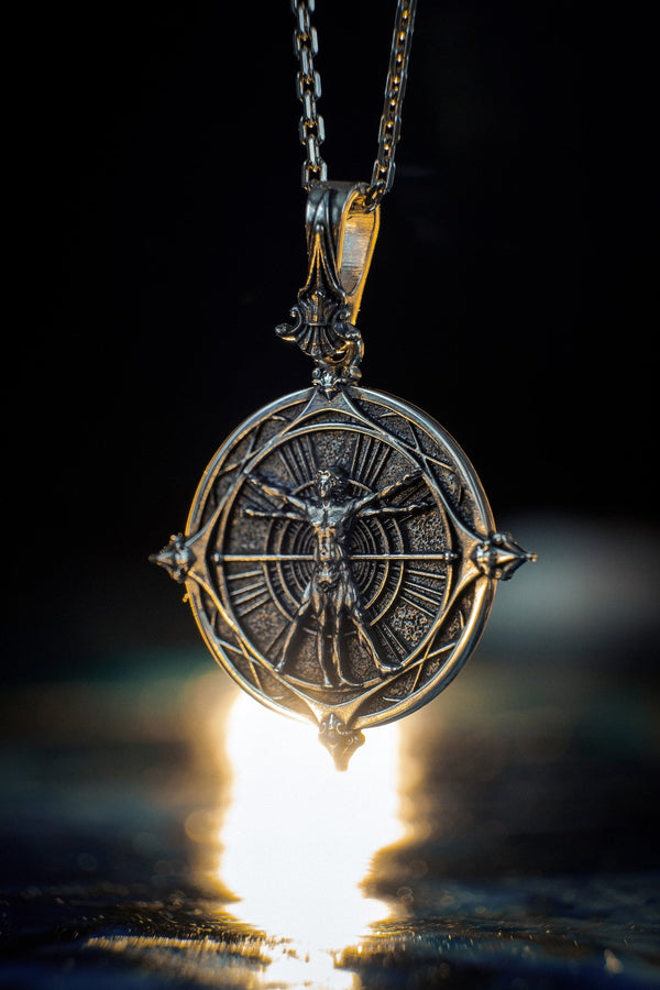 Sterling Silver Vitruvian Man Pendant: Renaissance Art Necklace (etsy image id: 5823055816)