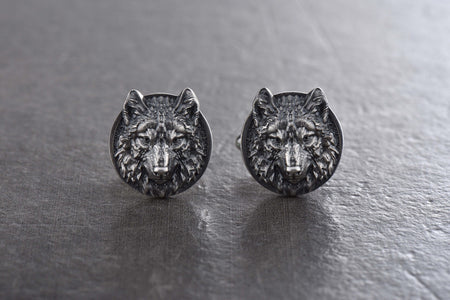 Sterling Silver Wolf Cufflinks: Handmade Rustic Animal Jewelry (etsy image id: 5889096399)