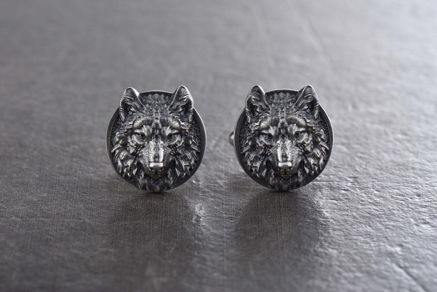 Sterling Silver Wolf Cufflinks: Handmade Rustic Animal Jewelry (etsy image id: 5889096399)
