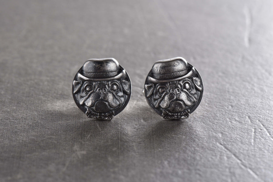 Sterling Silver Pug Cufflinks, Polished Oxidized Dog Jewelry (17mm) (etsy image id: 5889101001)