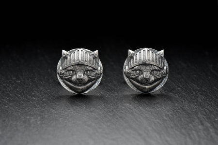 Sterling Silver Knight Cat Cufflinks, Medieval Pet Jewelry, Oxidized Finish (etsy image id: 5889101873)