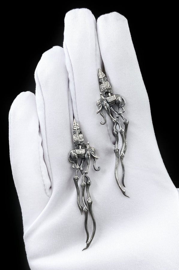 Sterling Silver Dali's Elephants Earrings: Gothic Art Jewelry