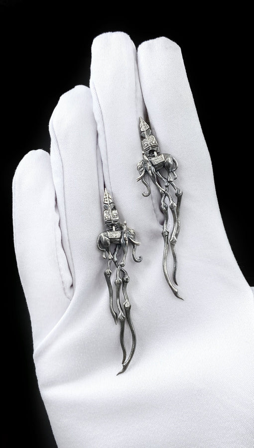 Sterling Silver Dali's Elephants Earrings: Gothic Art Jewelry