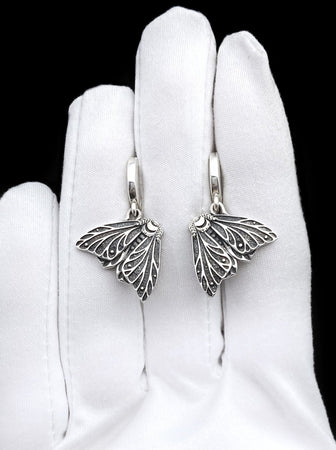 Oxidized Sterling Silver Moth Earrings, Handmade Insect Jewelry (etsy image id: 5942347151)