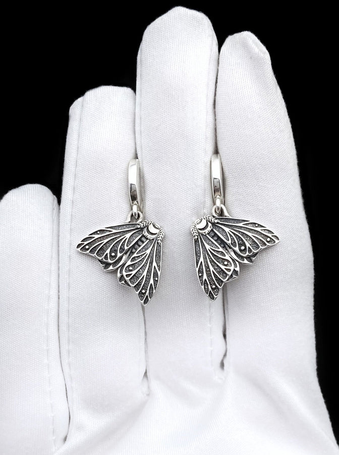Oxidized Sterling Silver Moth Earrings, Handmade Insect Jewelry (etsy image id: 7711781614)