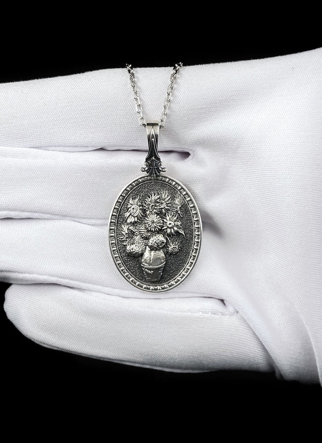 Sterling Silver Sunflower Pendant: Van Gogh Inspired Art Jewelry (etsy image id: 5823030594)