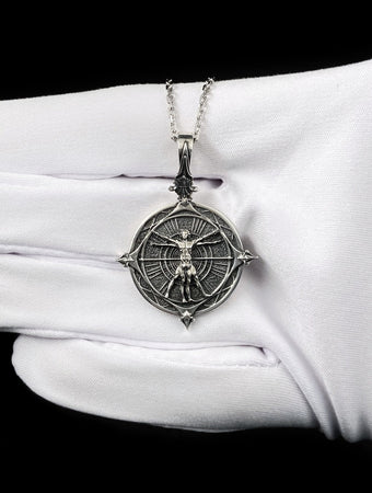 Sterling Silver Vitruvian Man Pendant: Renaissance Art Necklace (etsy image id: 5961982137)