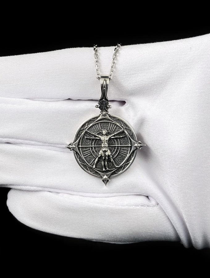 Sterling Silver Vitruvian Man Pendant: Renaissance Art Necklace (etsy image id: 5823055816)