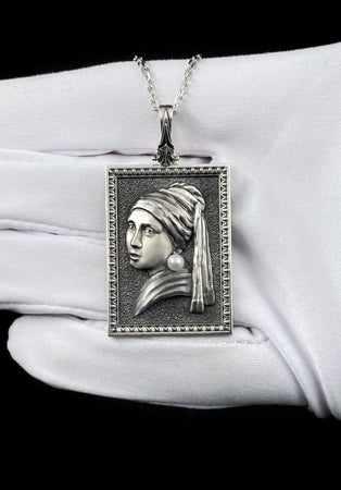 Sterling Silver "Girl with a Pearl Earring" Pendant - Gothic Art Necklace (etsy image id: 5961983713)