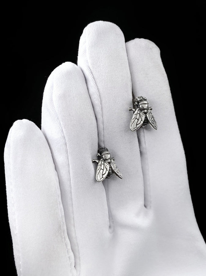 Oxidized Sterling Silver Fly Earrings: Halloween Insect Jewelry (etsy image id: 7529515780)