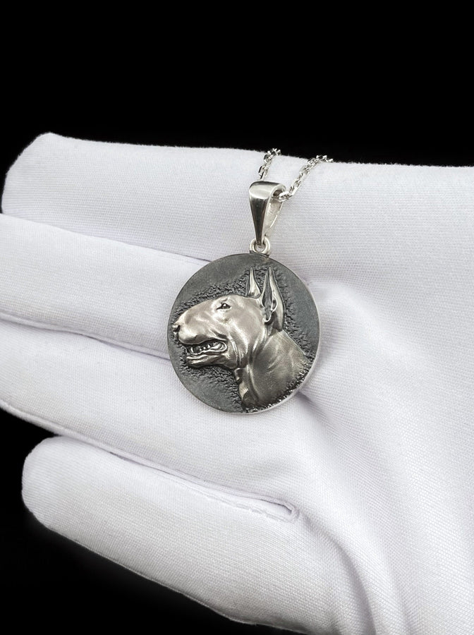 Bull Terrier Silver Pendant – Sterling Dog Head Necklace | Symbol of Strength, Loyalty, and Courage (etsy image id: 7401617975)