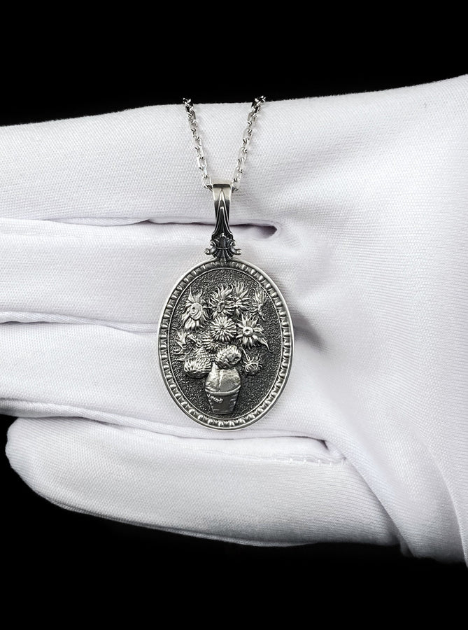 Sterling Silver Sunflower Pendant: Van Gogh Inspired Art Jewelry (etsy image id: 5823030594)