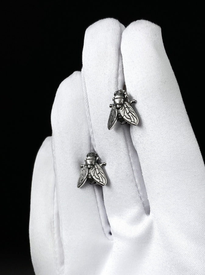 Oxidized Sterling Silver Fly Earrings: Halloween Insect Jewelry (etsy image id: 7529515780)