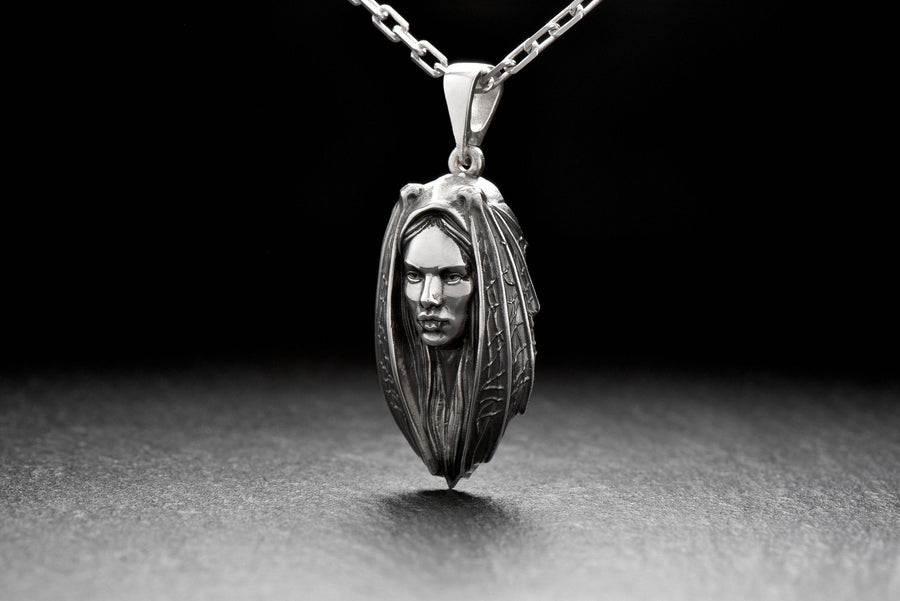 Sterling Silver Lady Vampire Pendant: Handmade Gothic Bat Necklace (etsy image id: 6087259465)