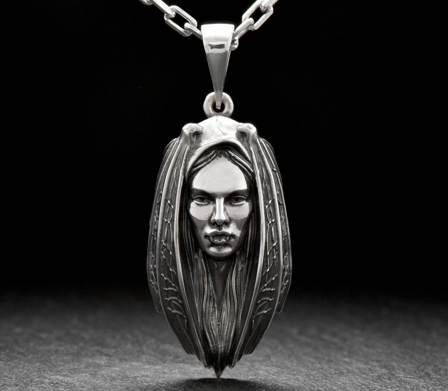 Sterling Silver Lady Vampire Pendant: Handmade Gothic Bat Necklace (etsy image id: 6087259465)
