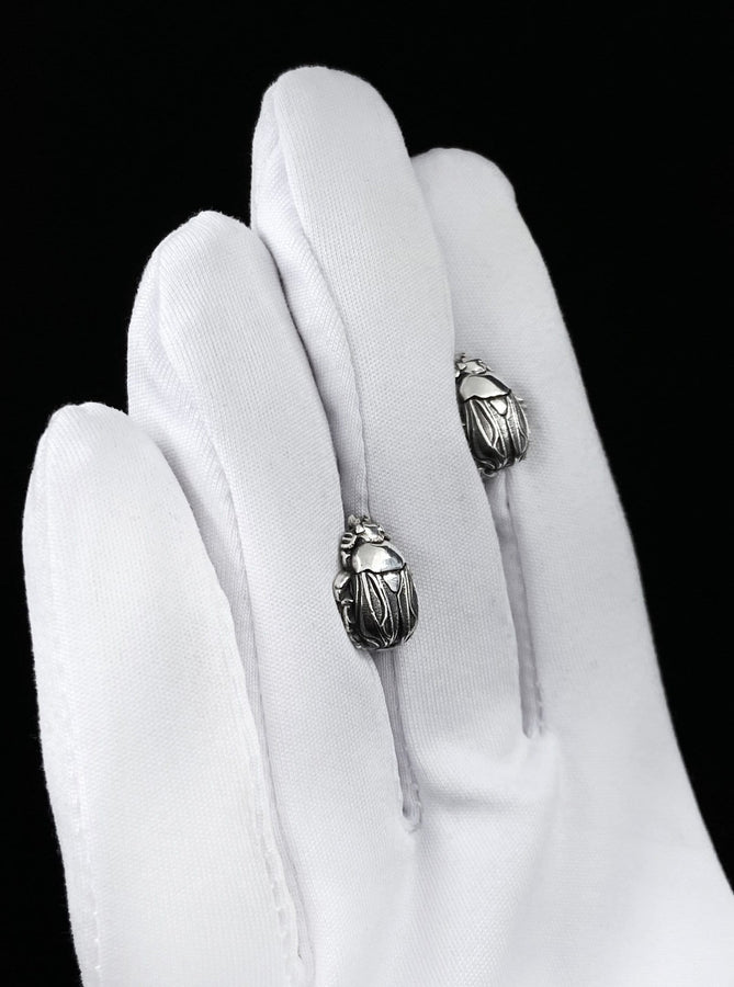 Handmade Sterling Silver Beetle Earrings: Insect Jewelry (etsy image id: 7388555389)
