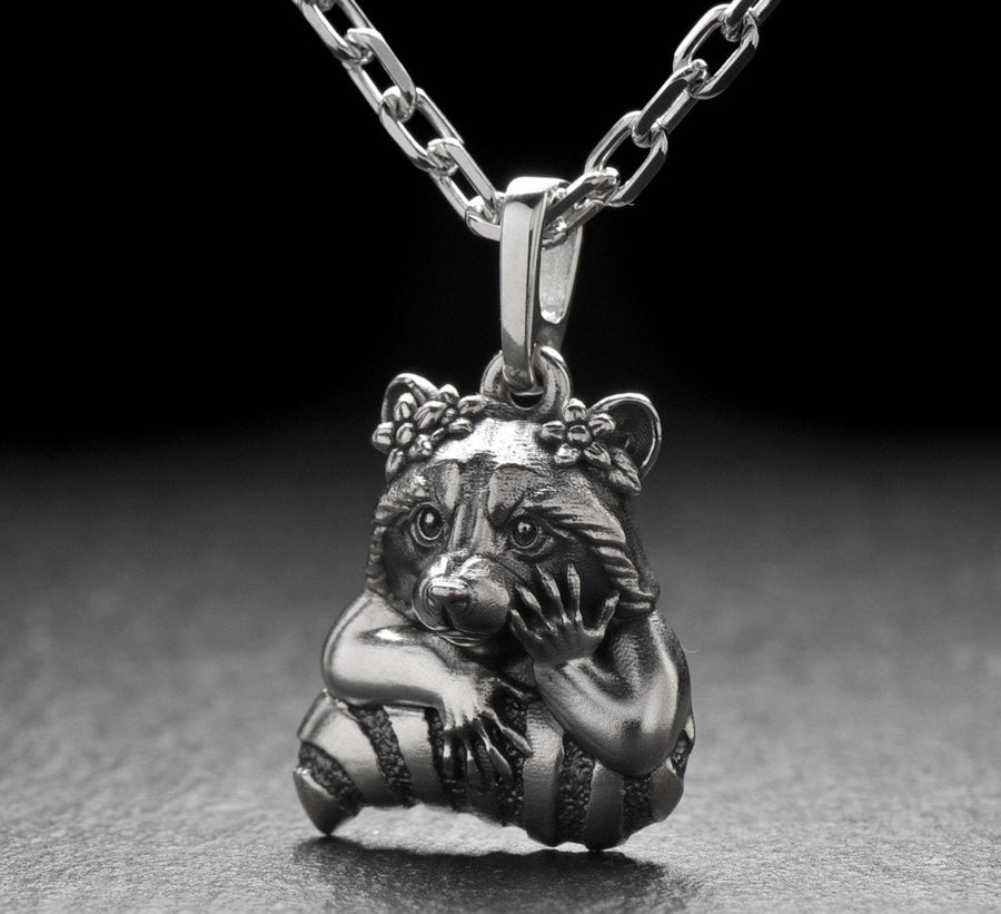 coon pendant	raccoon lover gift	raccoon necklace	cute gift	Procyon	silver pendant	raccoon	bff gifts	animal jewelry	family jewelry	gift for her	raccoon jewelry	raccoon charm (etsy image id: 4534779856)