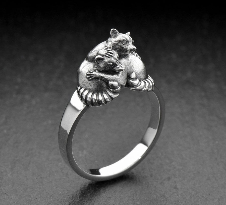 Handmade Sterling Silver Raccoons Ring, Cute Animal Couple Jewelry, Twin Raccoon Wrap Ring, Unique Gift for Wildlife and Nature Lovers (etsy image id: 4909597529)