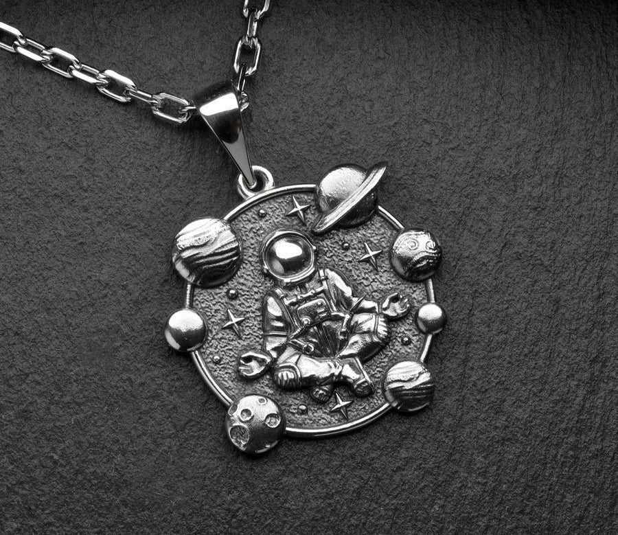 Sterling Silver Meditating Astronaut Pendant: Handmade Space Jewelry (etsy image id: 5228529533)