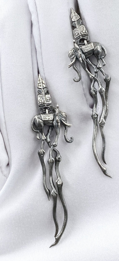 Sterling Silver Dali's Elephants Earrings: Gothic Art Jewelry