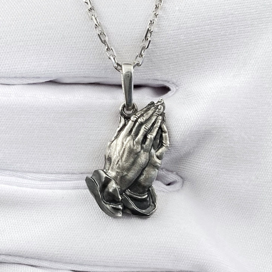 Sterling Silver Praying Hands Pendant: Gothic Religious Necklace (etsy image id: 5961976429)