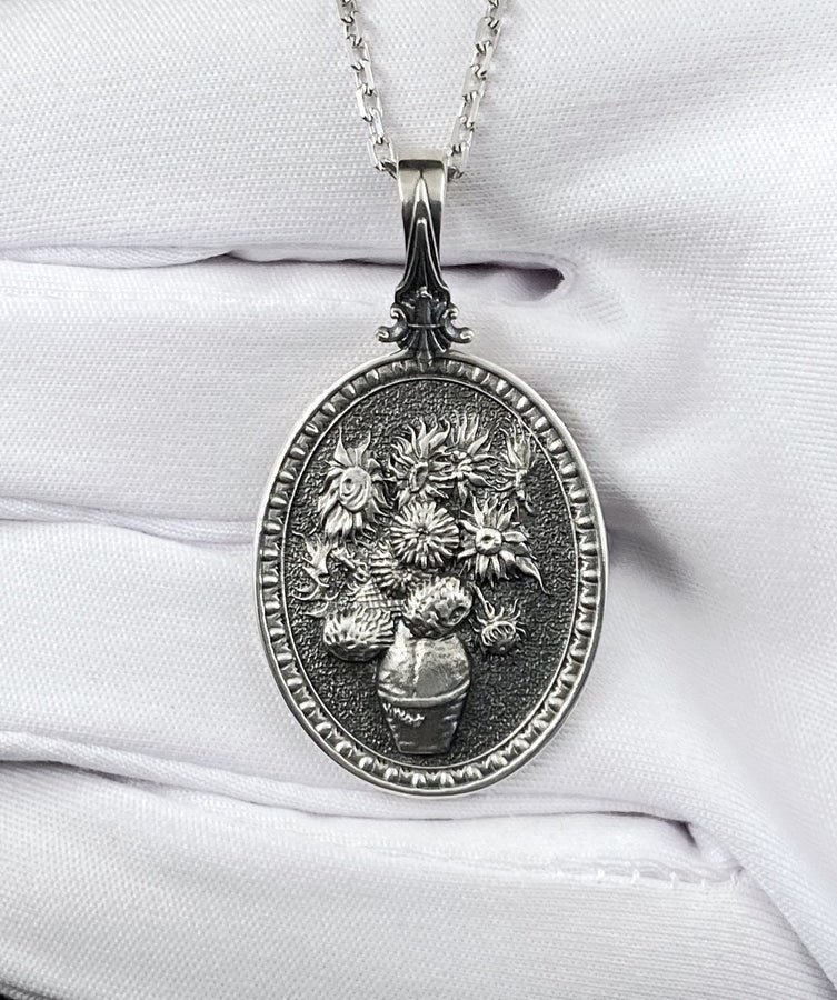 Sterling Silver Sunflower Pendant: Van Gogh Inspired Art Jewelry (etsy image id: 5823030594)
