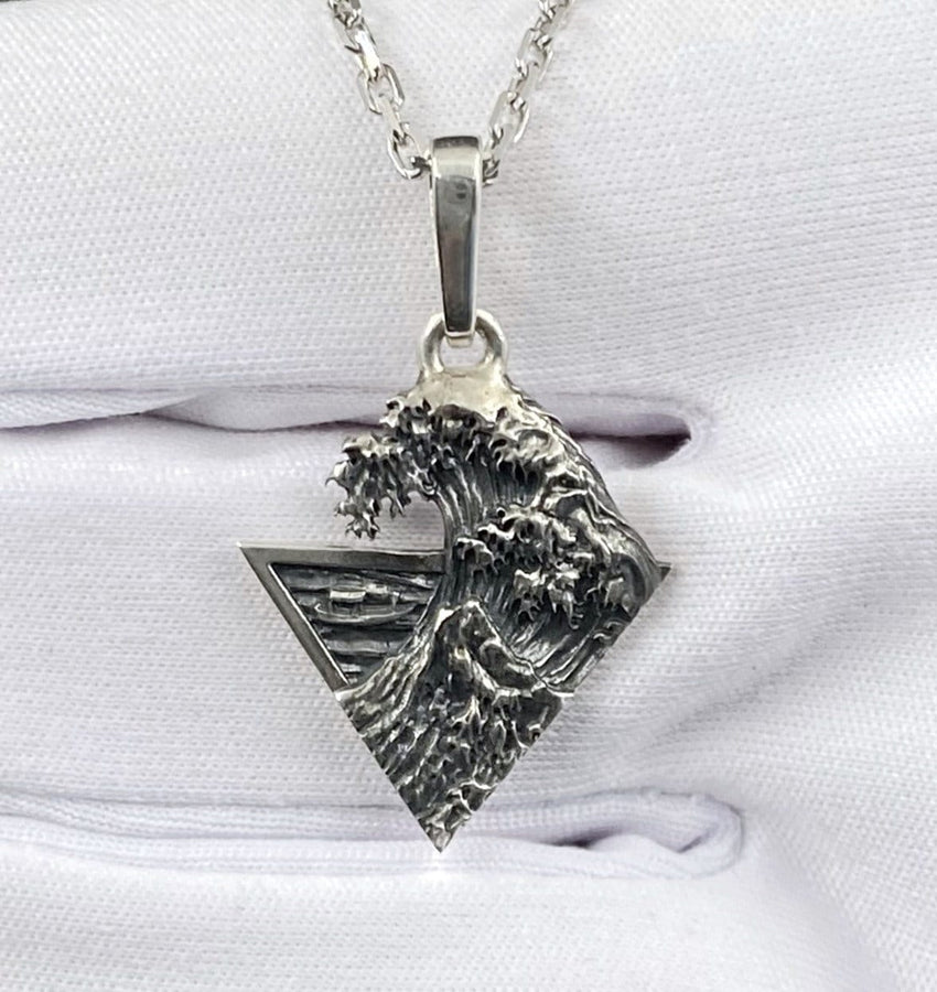Sterling Silver Great Wave Pendant, Hokusai Art Necklace (etsy image id: 5823071438)