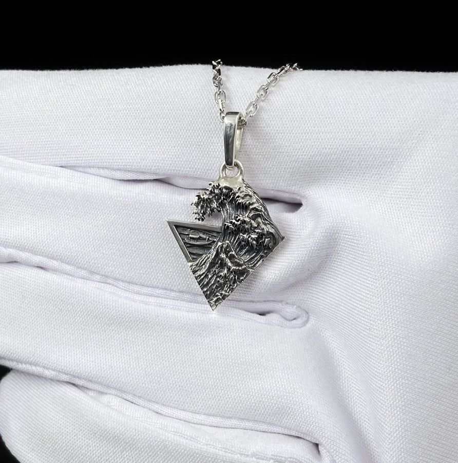 Sterling Silver Great Wave Pendant, Hokusai Art Necklace (etsy image id: 5823071438)