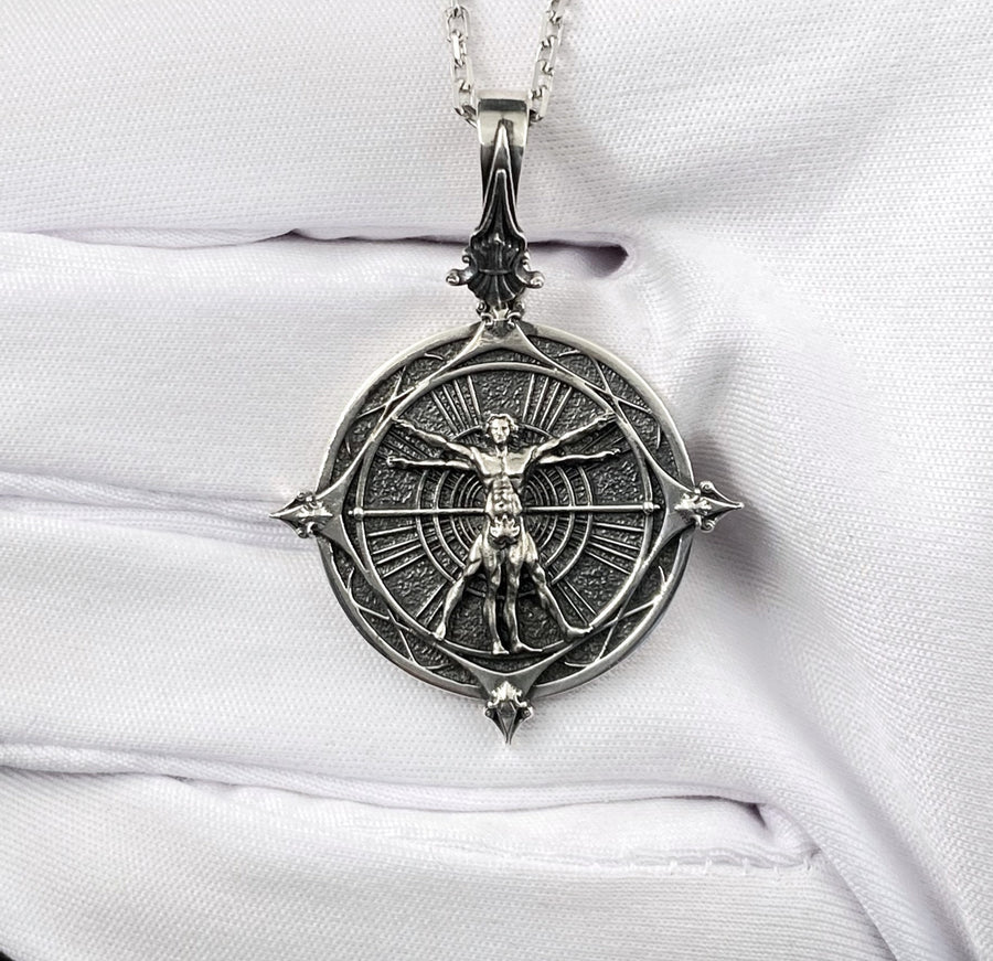 Sterling Silver Vitruvian Man Pendant: Renaissance Art Necklace (etsy image id: 5823055816)