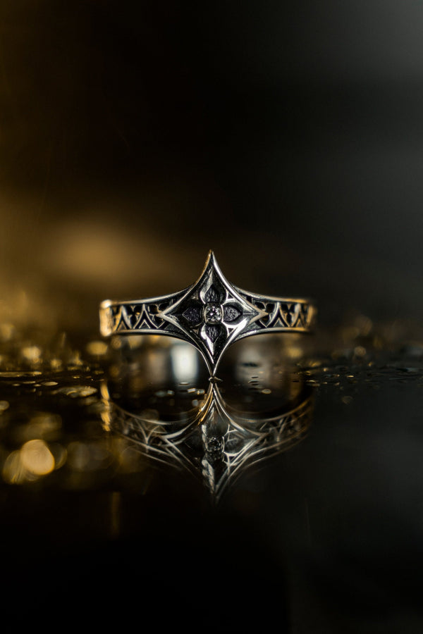 Gothic Sterling Silver Wedding Ring Set: Cathedral Medieval Jewelry