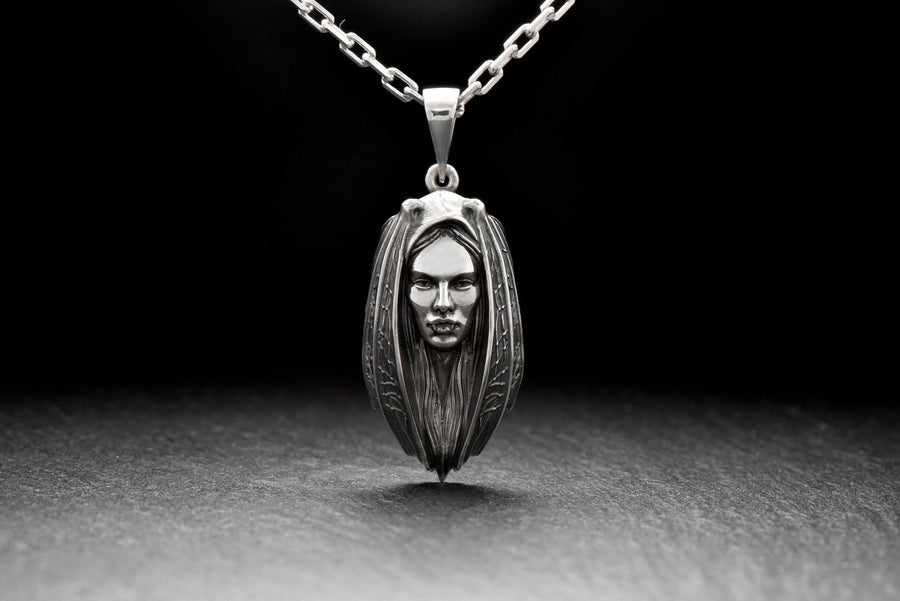 Sterling Silver Lady Vampire Pendant: Handmade Gothic Bat Necklace (etsy image id: 6087259465)